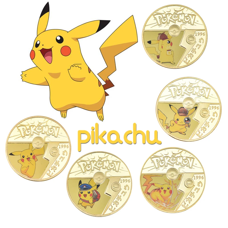 

Anime Pocket Monsters Gold Plated Coins Collectibles with Coin Holder Japanese Pokemon Commemorative Coin Gift Dropshipping