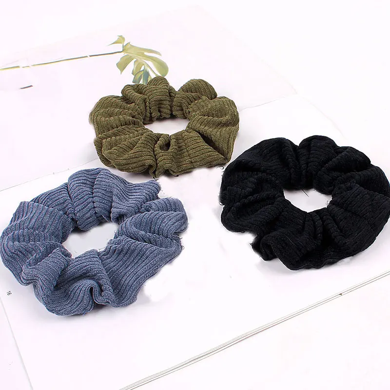 

Autumn and Winter Women Warm Corduroy Big Hair Scrunchies Solid Soft Vintage Hair Gums Striped Fabric Rubber Bands For Hair Bun