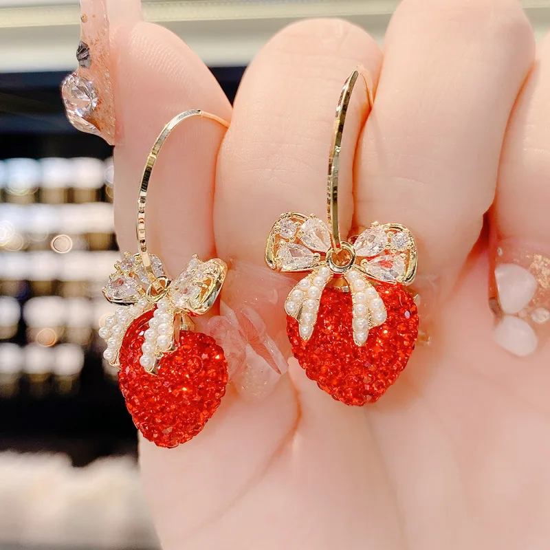 

Red Love Heart Gold Color Crystal Drop Earrings for Women 2023 New Korean Simple Fashion Pendientes Jewelry Best Friend Gifts