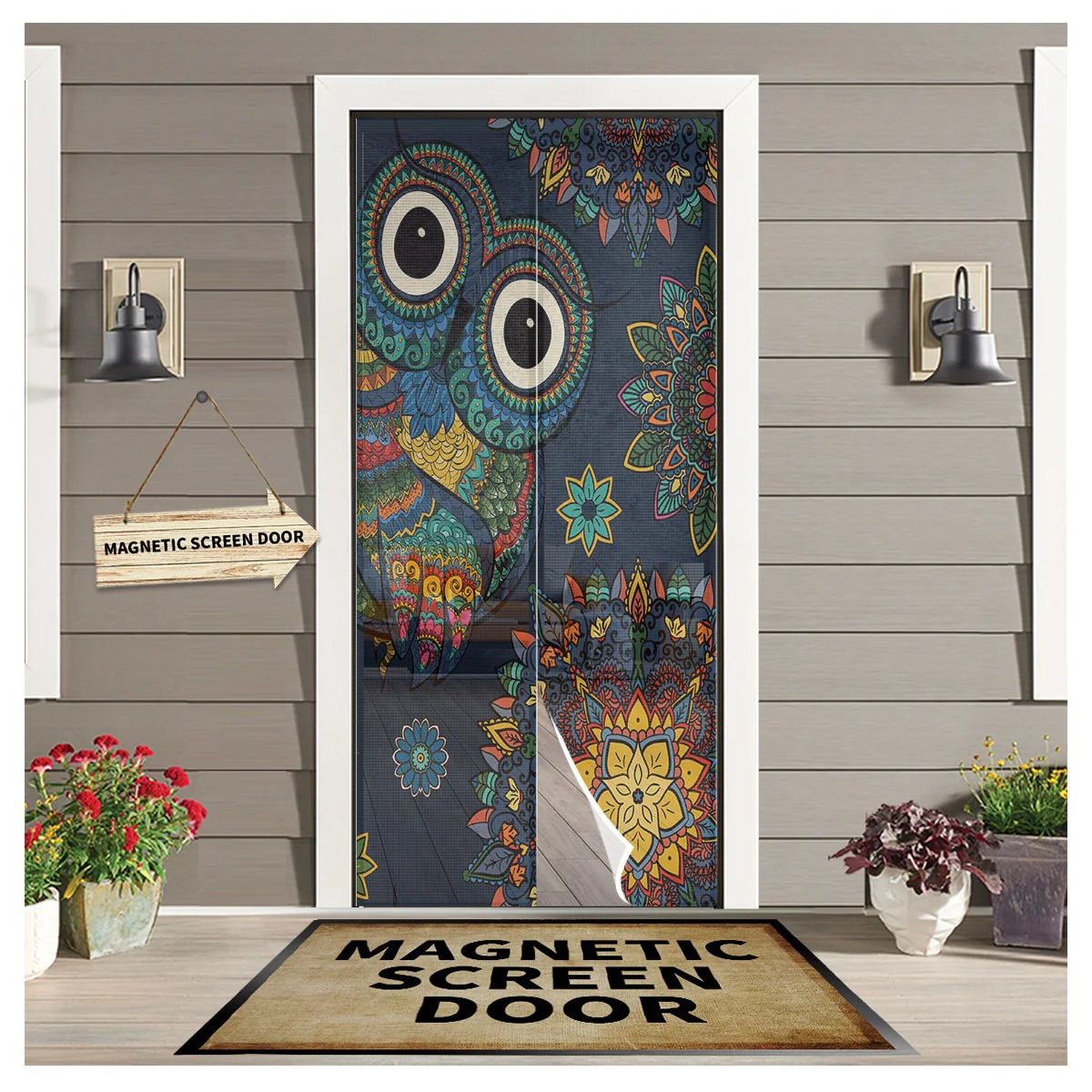 

Owl Colorful Flowers Magnetic Door Window Screen Summer Anti Mosquito Insect Kitchen Bedroom Door Curtains