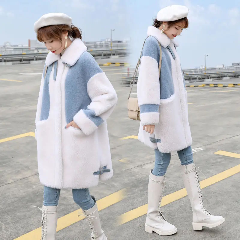 Autumn New Style Granular Sheep Shearing Coat Women's Coat Korean Loose Mid-length Female Imitation Lamb Wool Coat Jackets F1420