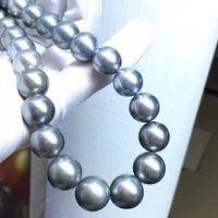 huge charming 1813 15mm natural south sea genuine gray round pearl necklace free shipping women jewelry pearl necklace