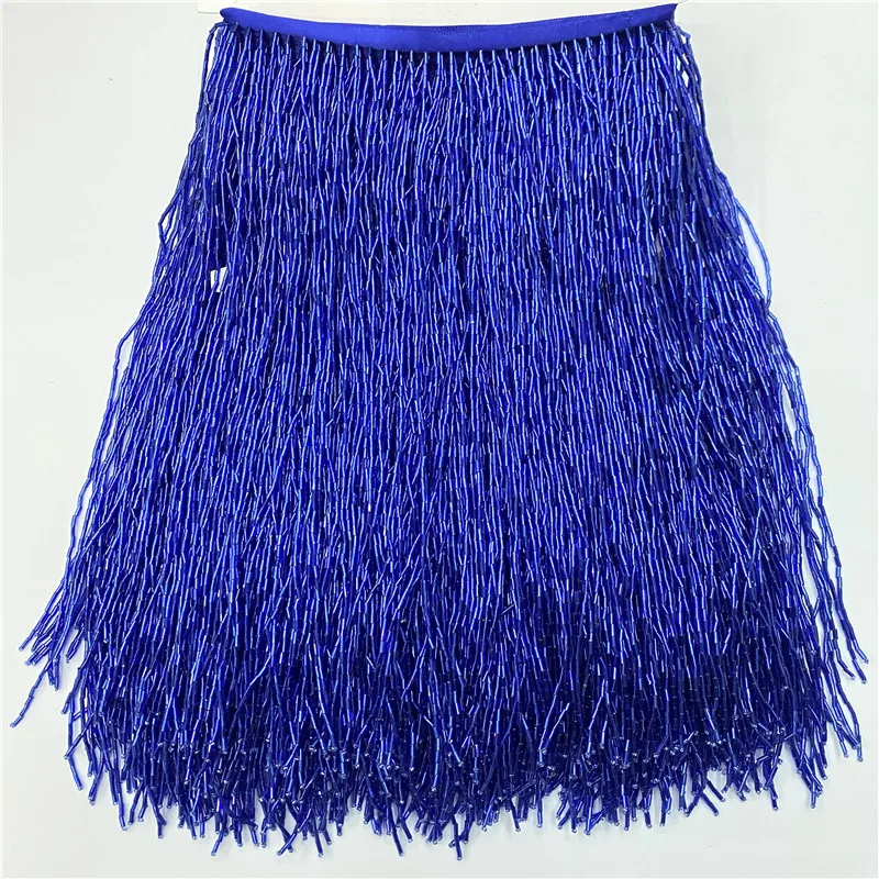 

5 Meters/lot High Quality Sapphire Fringe Lace Bead Trim Tassel 30 cm wide DIY Latin Dance Home Textile Curtain Dress Ribbon