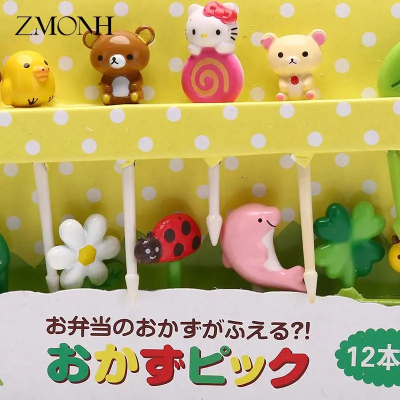 

12Pcs Mini Kawaii Animal Farm Cartoon Fork Fruit Children Snack Cake Dessert Food Fruit Pick Toothpick Sign Bento Lunches