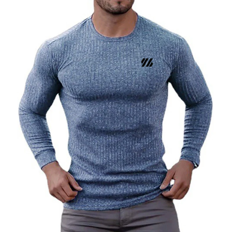 Осенняя мода дышащая мужская облегающая трикотажная одежда с круглым вырезом