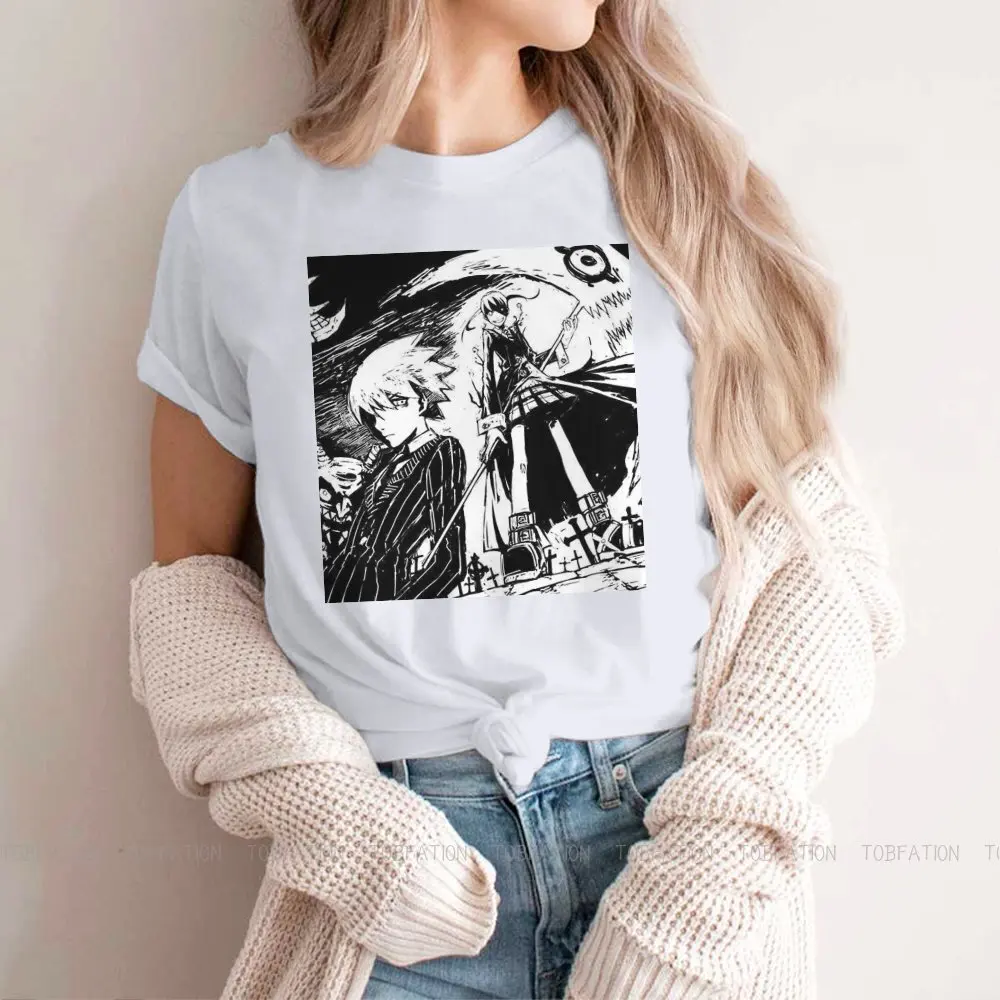 

Белые модные футболки с принтом соуер манга Shinigami Maka Medusa, женская футболка с графическим принтом 4XL, уличная одежда большого размера с круглы...