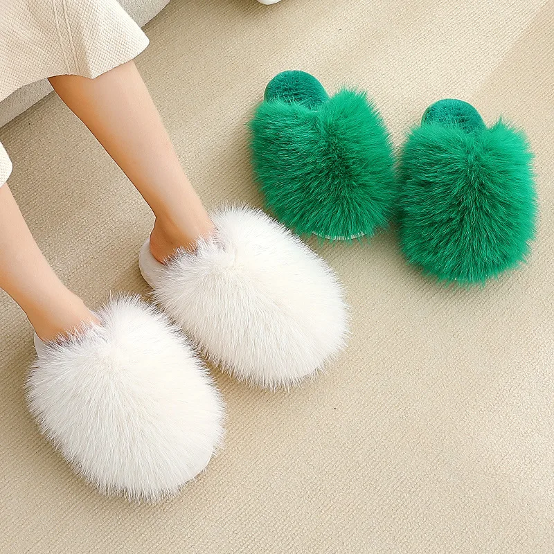Women Winter 2022 New Furrly Slippers Outdoor Fashion Warm Indoor Bedroom Cotton Plush Shoes Fleece Fluffy Couple Memory