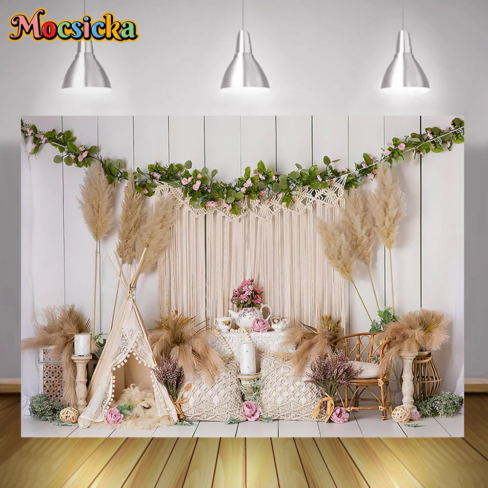 Curtains Green Leaf Cake Smash Party Decor Backdrop Photo Booth