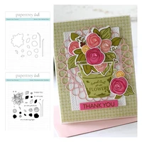 2022 spring thank you florals cutting dies clear silicone stamps seal diy craft paper scrapbooking decoration embossing molds