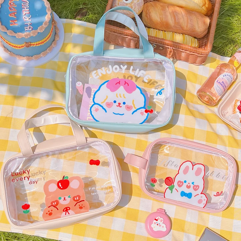 

Kawai Bear Makeup Pouch Plastic Transparent Cute Cosmetic Bag Large Travel Organizer Storage Bags Portable Waterproof Zip Pouch