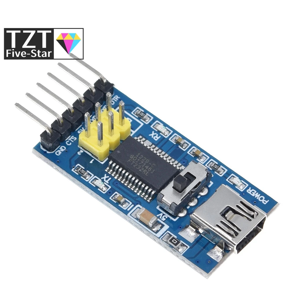 Фото Базовый модуль-адаптер FTDI FT232RL USB-TTL для Arduino, преобразователь последовательного интерфейса, 3.3В/5В, с переключателем FT232 №3