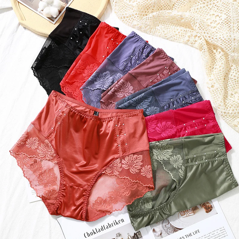 

2022 Plus Size Underwear for Women Sexy Thin Transparent Lace Modal Cotton with High Waist Big Briefs of Large s
