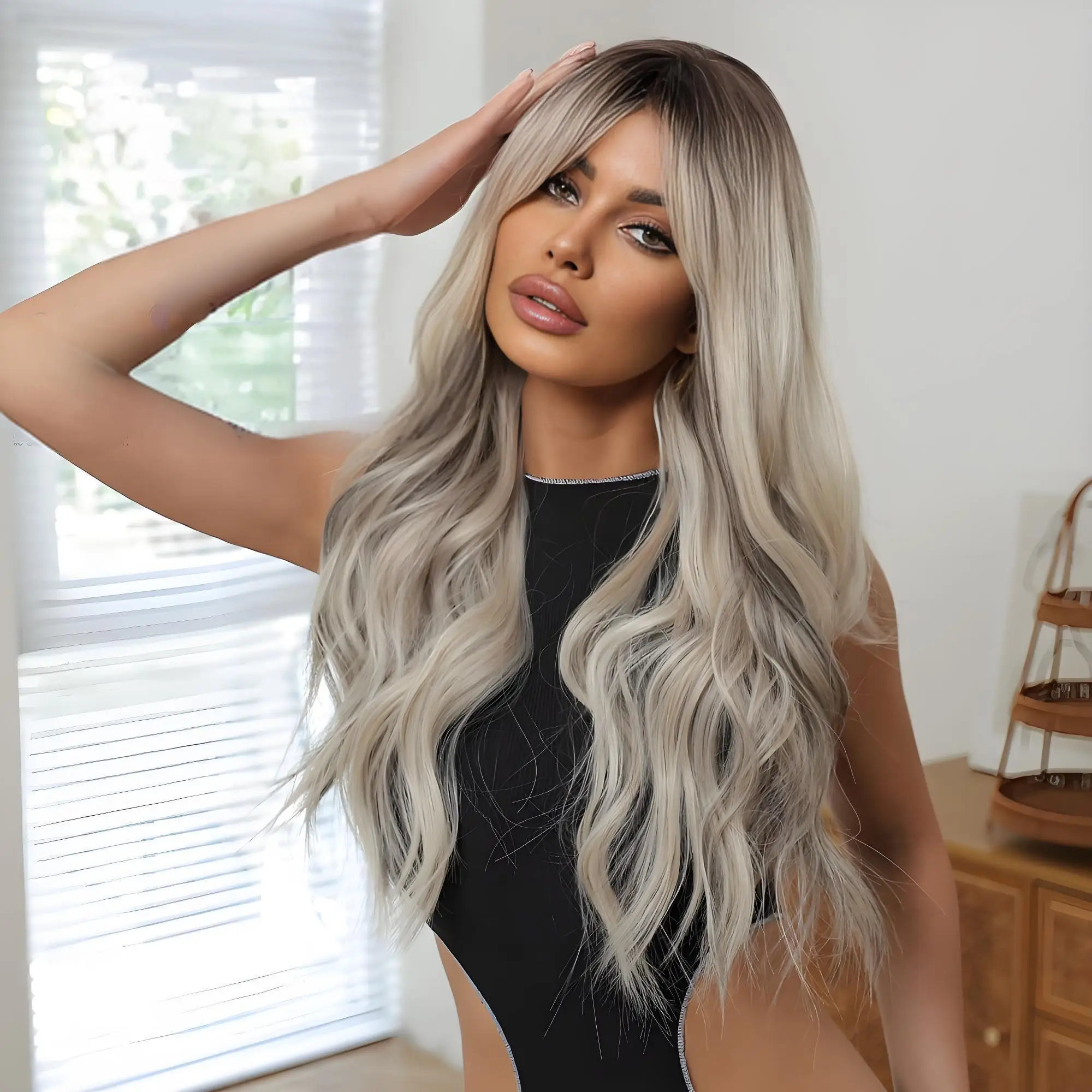 26-дюймовый парик на всю голову для женщин модная средняя часть длинные завивки