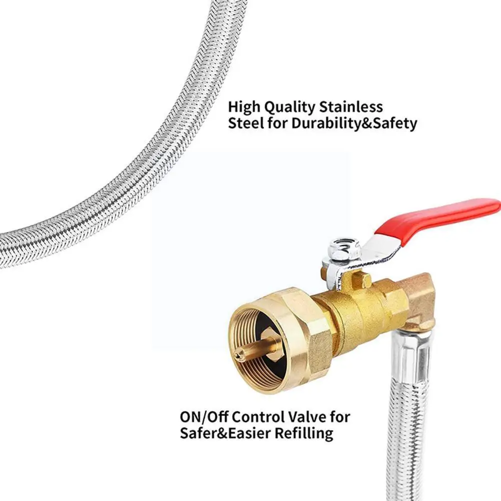 

High Pressure Camping Grill QCC1 Type Propane Refill 91CM Hose Valve Long Connection ON-Off Adapter Bottle Tank I6G2