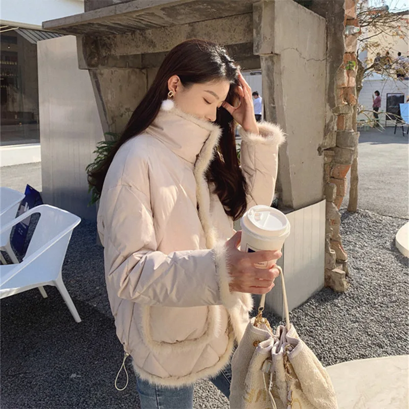 Jacket Cotton Clothes Female Winter 2022 Splicing Mink Plush Cotton Clothes Small People Cotton Jacket Coat Autumn and Winter