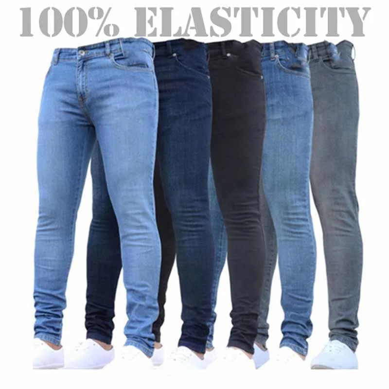 Men's Fashion Casual Vintage Jeans Stretch Slim Trousers Skinny Jeans High Waist Zipper Stretch Jeans Casual Slim Fit Trousers
