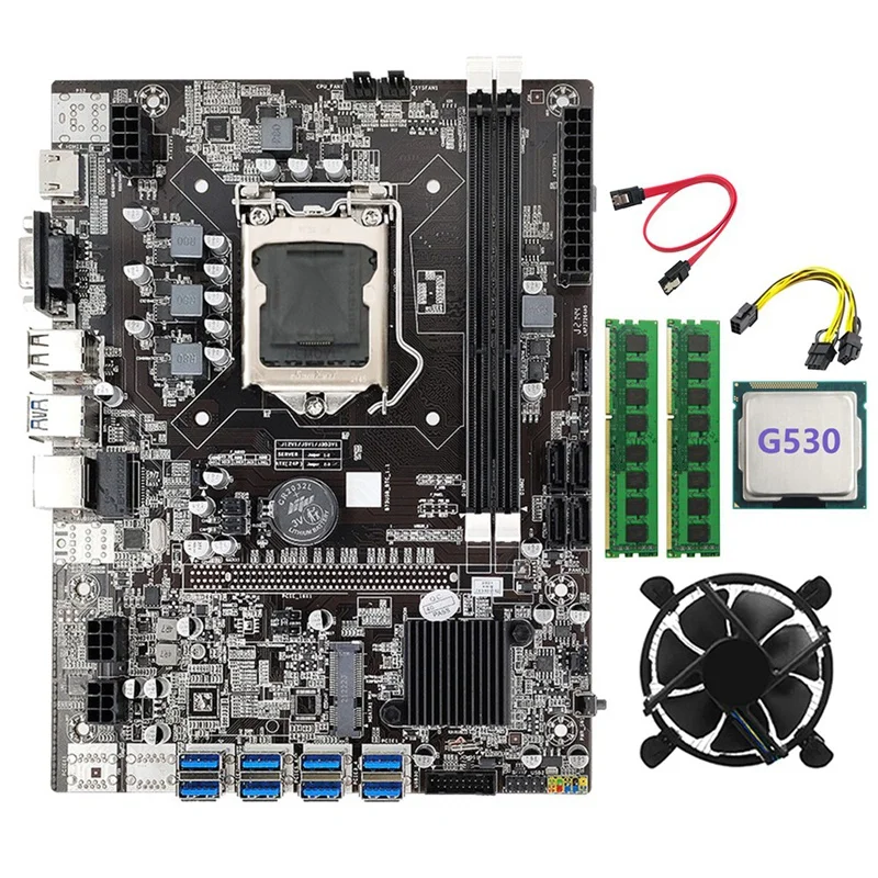 B75 BTC Mining Motherboard+G530 CPU+SATA Cable+2XDDR3 8GB 1600Mhz RAM LGA1155 8XPCIE To USB B75 USB BTC Motherboard