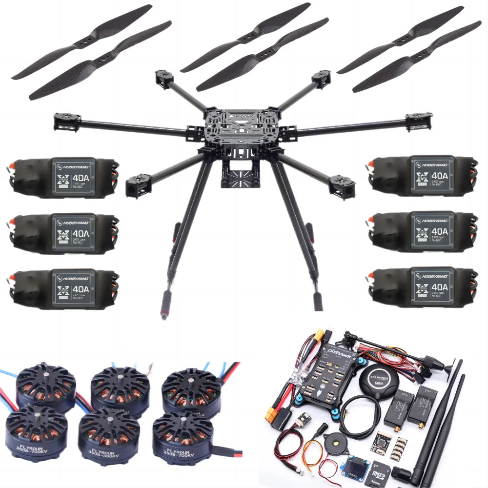 ZD850 полная углепластиковая рама шестиротора 850 мм X-Roter 40A ESC Pixhawk 2.4.8 полет Comtrol Rado Телеметрия V5 набор