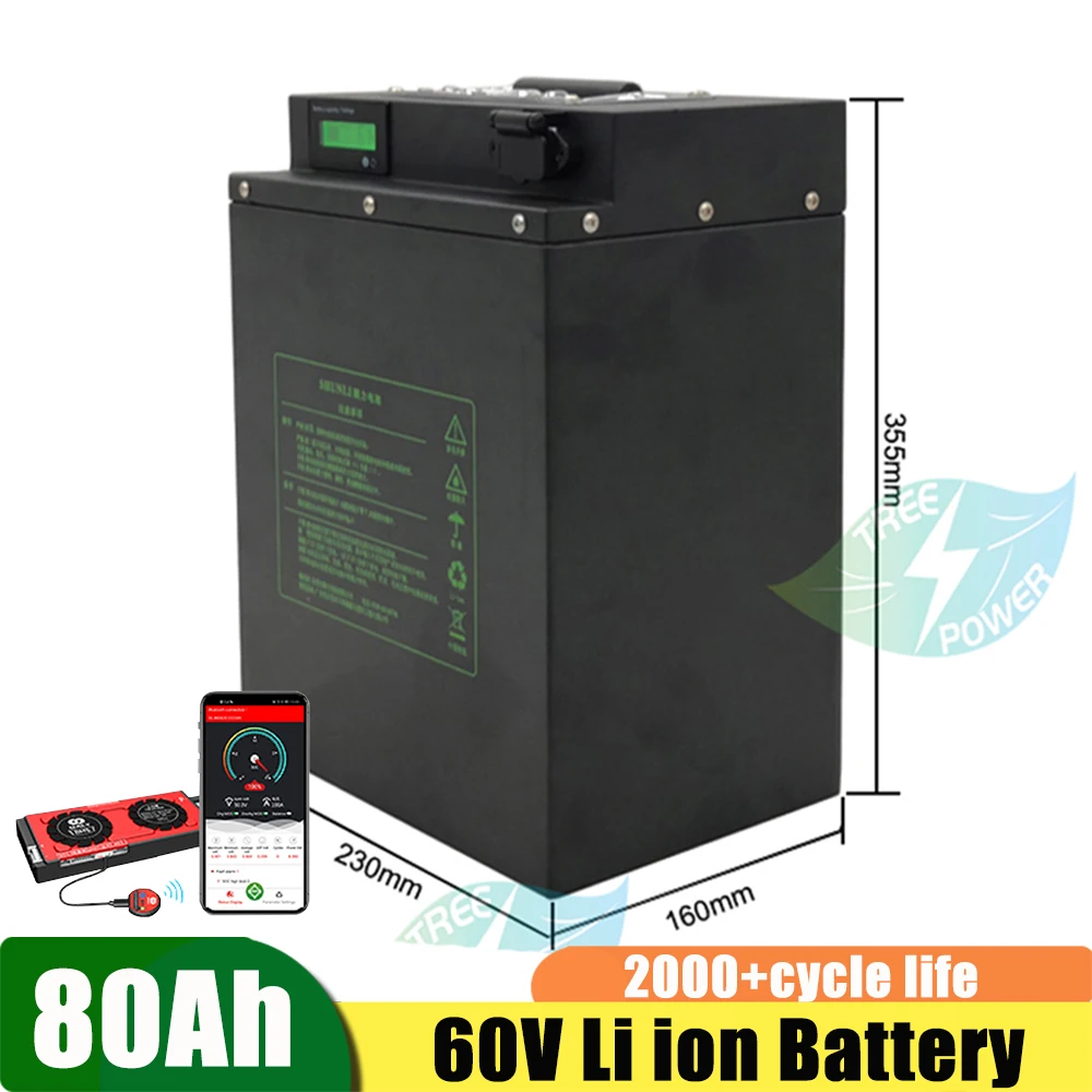 

60v 60Ah 80Ah Lithium battery electric bike 5000w 3000w battery 5kw RV limo EV scooter tricycles solar energy + 10A charger
