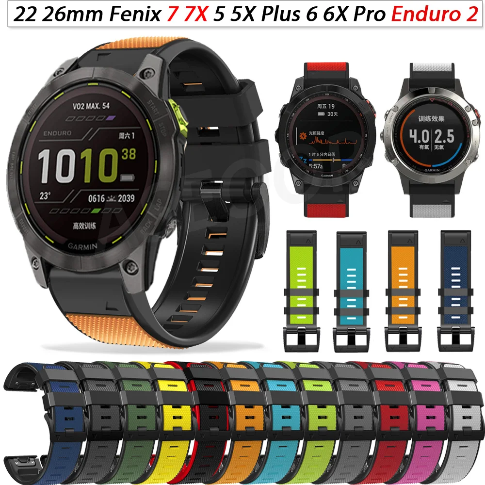 

26 22mm Quick Fit Straps For Garmin Fenix 7 7X 6 6X 5 5X Plus 3HR 935 Epix Gen 2 Silicone Watchband Easyfit Wrist Bands Bracelet