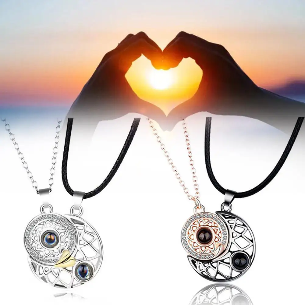 

2 PCS / Set Couple Projection Sun And Moon Necklace Magnet Attract Each Other Couple Necklace Jewelry Choker Trends 2022 Pendant