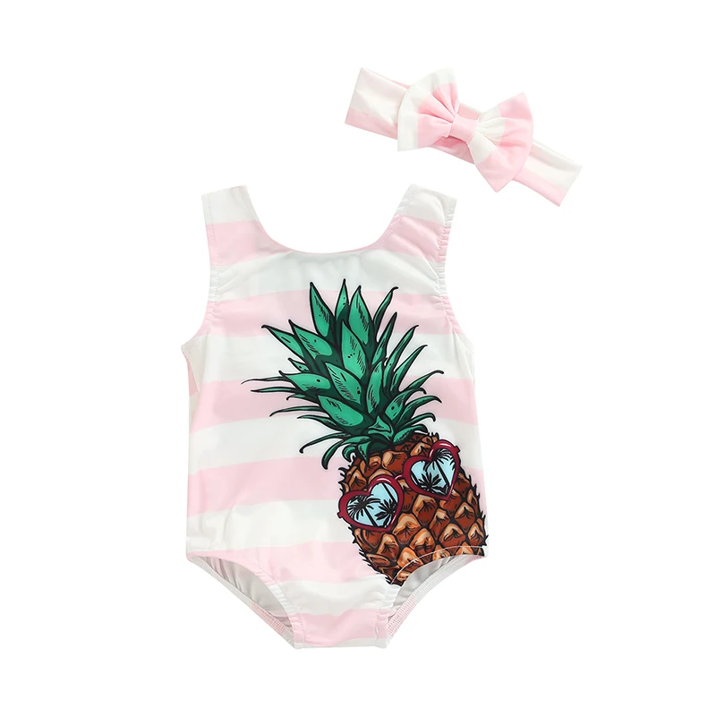 

Toddler Baby Girl Swimsuit Sleeveless Pineapple/Shell/Donut Print Bodysuit Swimwear Summer Beach Bathing Suit
