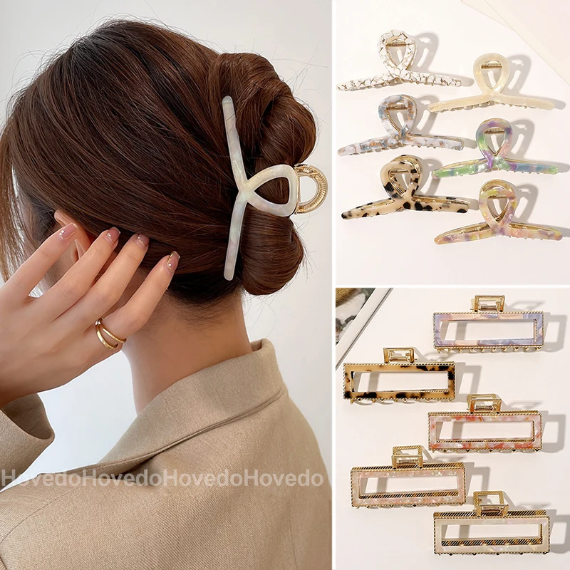 

Новый геометрический металлический крестообразный зажим для волос в винтажном стиле, заколка для волос из ацетата для женщин, зажимы для волос большого размера, заколка-краб, аксессуары для волос