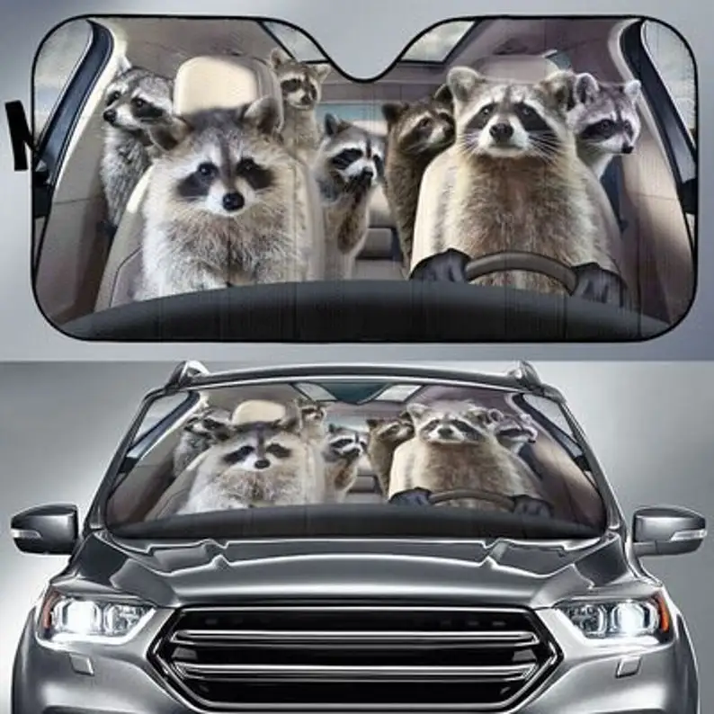 

Raccoon Safe And Driver Auto Sun shade Personalized Sunshade, Car Accessories, Custom Animal Pattern Sunshade, Personalized Gift