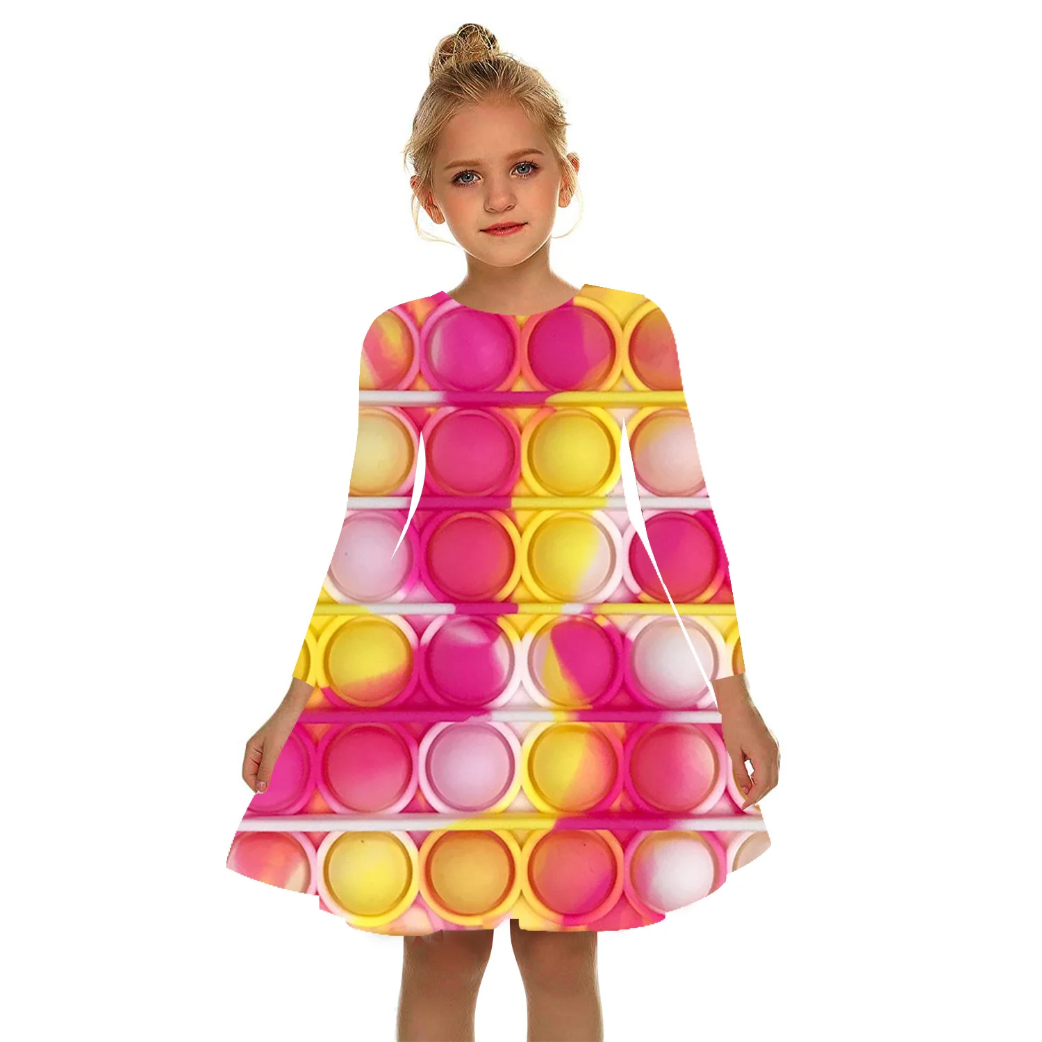 

Shiatsu Toy Colorful Circle Summer 3D Print Rainbow Gauze Skirt Color Girls Dress Girl 2-17Y Pink Children Leisure kids Dresses