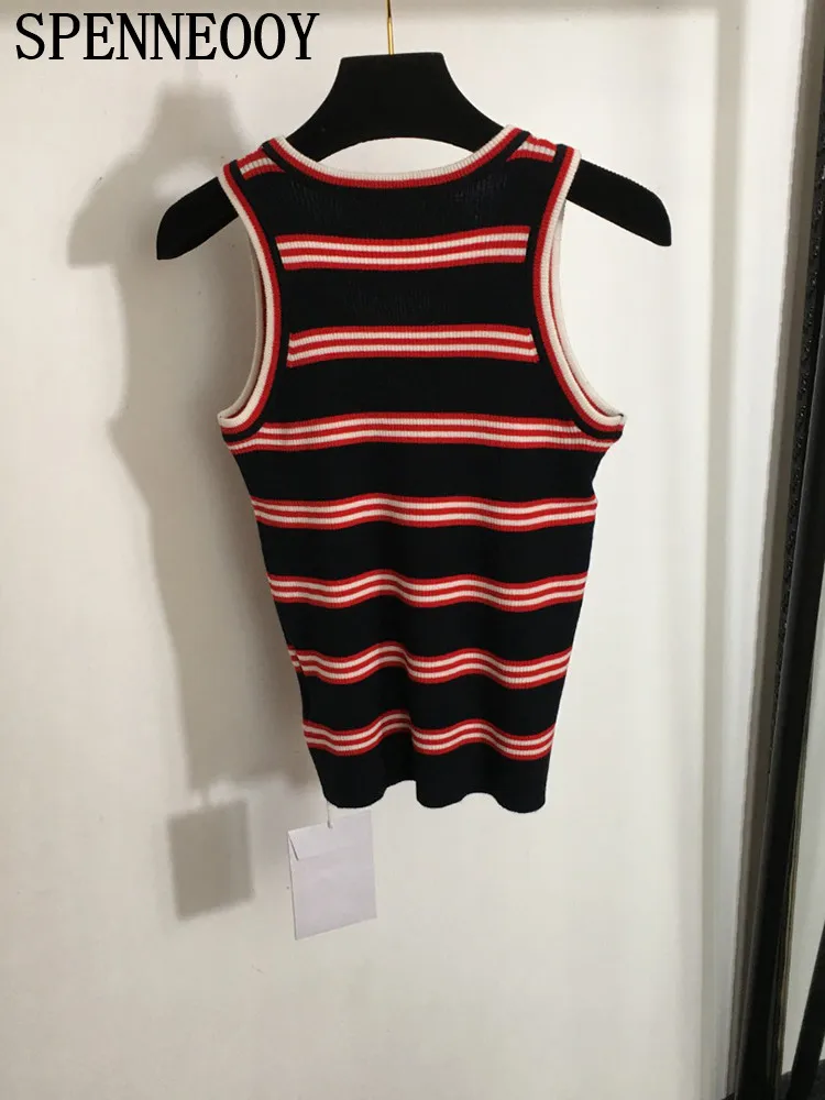 Женский вязаный свитер без рукавов SPENNEOOY подиумный винтажный полосатый