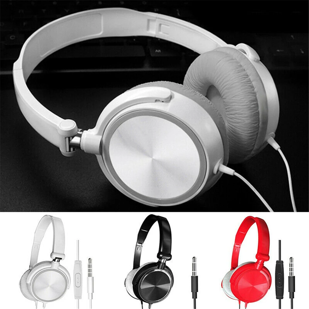 

3.5mm Wired Headphones Over Ear Headsets Bass Stereo Earphone With Microphone