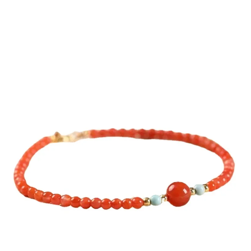 Женские браслеты с бусинами AngLang тонкие из натурального красного агата и бирюзы 3