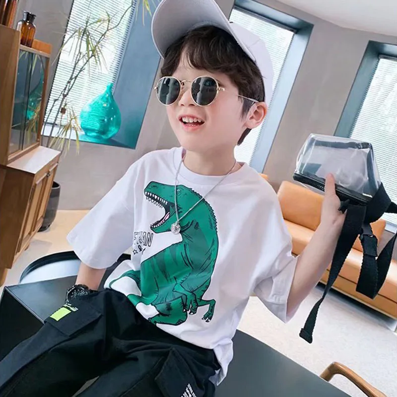 Летние новые милые футболки с круглым вырезом для девочек изображением животных