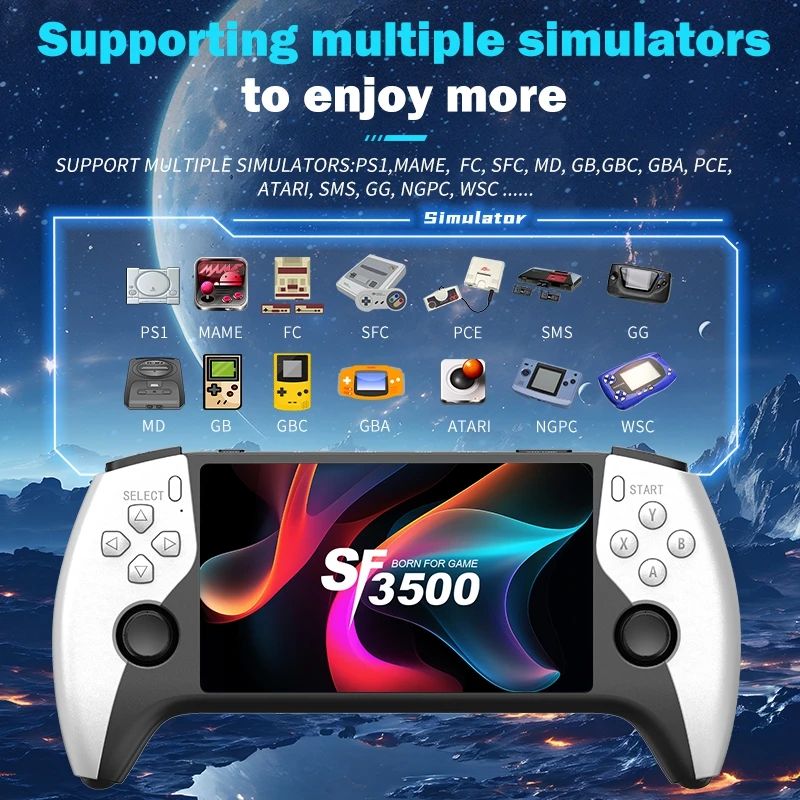 Фото Новая портативная игровая консоль SF3500 5 дюймов для PS1, GBA, SNES, MAME, ретро-эмулятор, FHD, портативная игровая приставка, подарок на Рождество 2026 №2