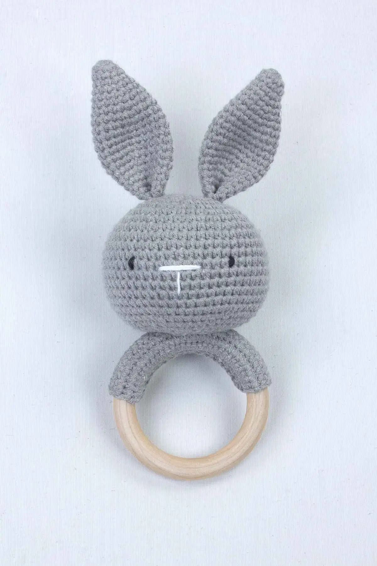 

Gray Organic Handmade Amigurumi Bunny Rattle Toy