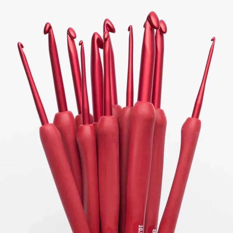 

9PCS Oppo Packaging Knitting Tool Set 2.0mm - 6.0mm Single Head TPR Red Handle Silicone Crochet