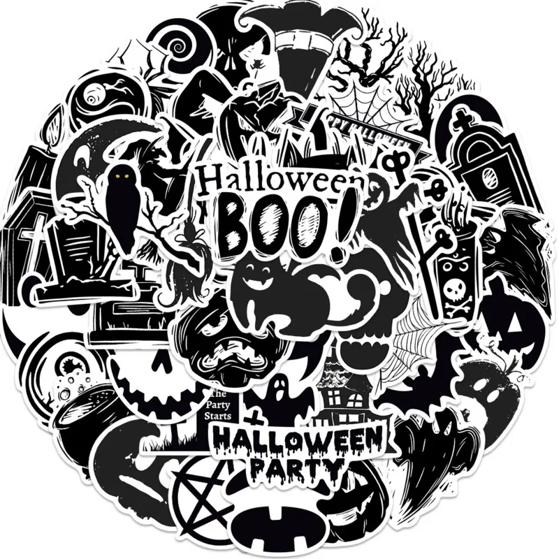 

10/30/50/100PCS Halloween Black White Personalized Decoration Graffiti Waterproof Sticker Suitcase Notebook Skateboard New