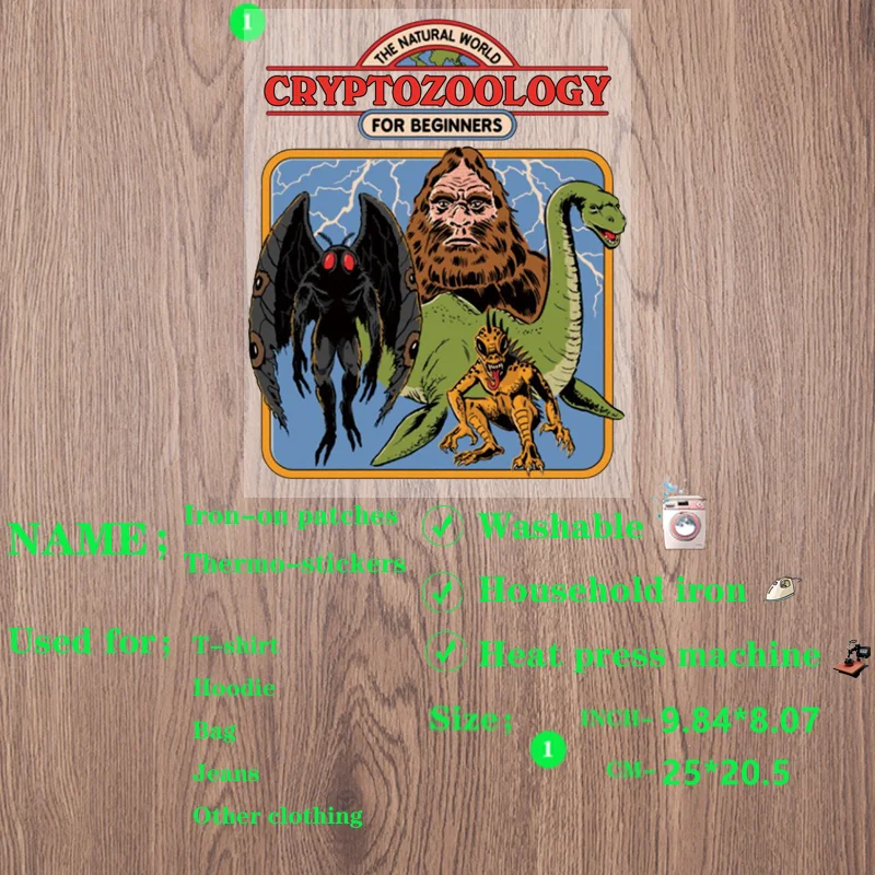 

"The natural world cryptozoology for beglnners"Iron transfer vinyl pattern patch