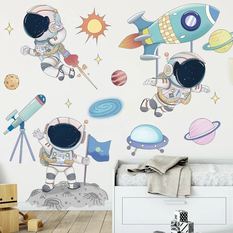 

Wall Stickers Space Aerospace Pilot Cartoon Wall Posters for Children's Room Kindergarten Decorations Self-adhesive Wallpapers
