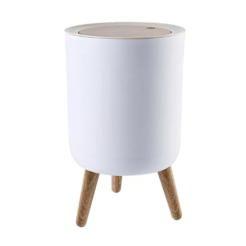 

2022 New Wooden Trash Can with Lid Press Garbage Rubbish Bin High Foot Waste Container Organizer Bathroom Kitchen Decoration