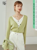 fsle autumn 2021 fake two piece design cardigan thin knitted cardigan colorblock v neck retro cardigan sweters for women