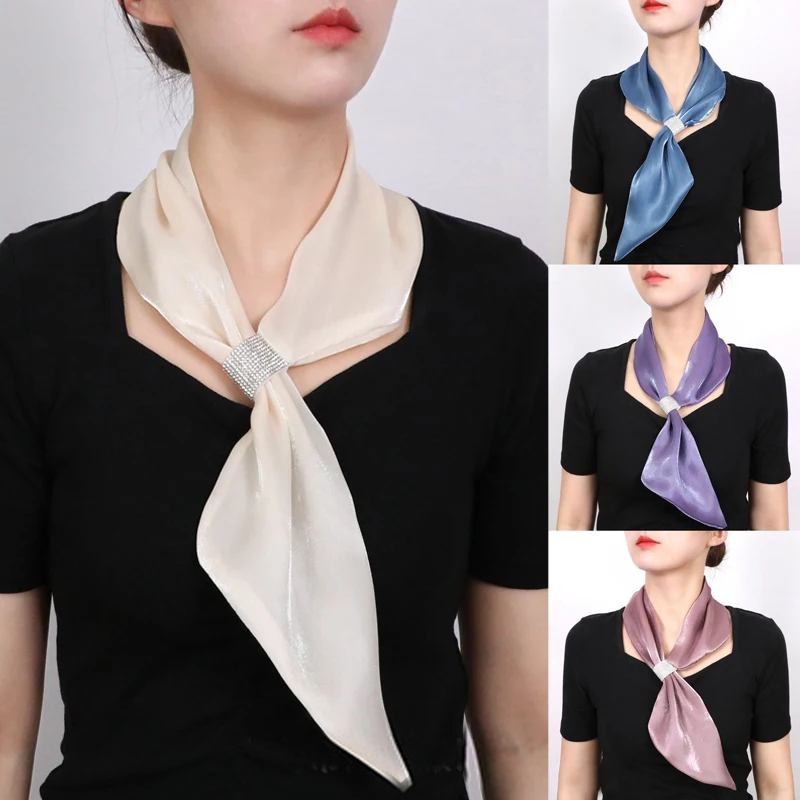 

Summer Fashion Women Sunscreen Neck Fake Collar Shawl Rhinestone Diamond Silk Scarf Pointed Cross Thin Satin Silk Scarf