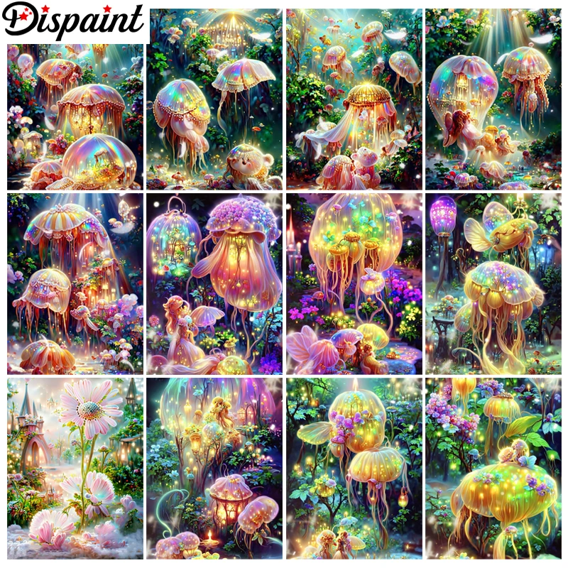 

Dispaint 5D Diy Diamond Painting Cross Stitch "Jellyfish Landscape" Home Decor Full Rhinestones Inlay Diamond Embroidery