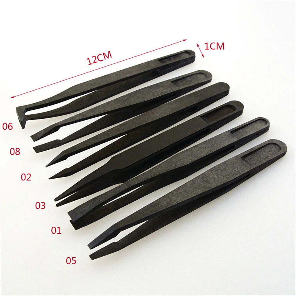 

Multifunction Black Tweezer Portable Straight Bend Anti-static Plastic Tweezer Heat Resistant Repair Tool