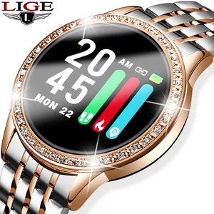 LIGE New Steel Belt Smart Watch Women Heart Rate Blood Pressure Monitoring Multi-Function Mode Water