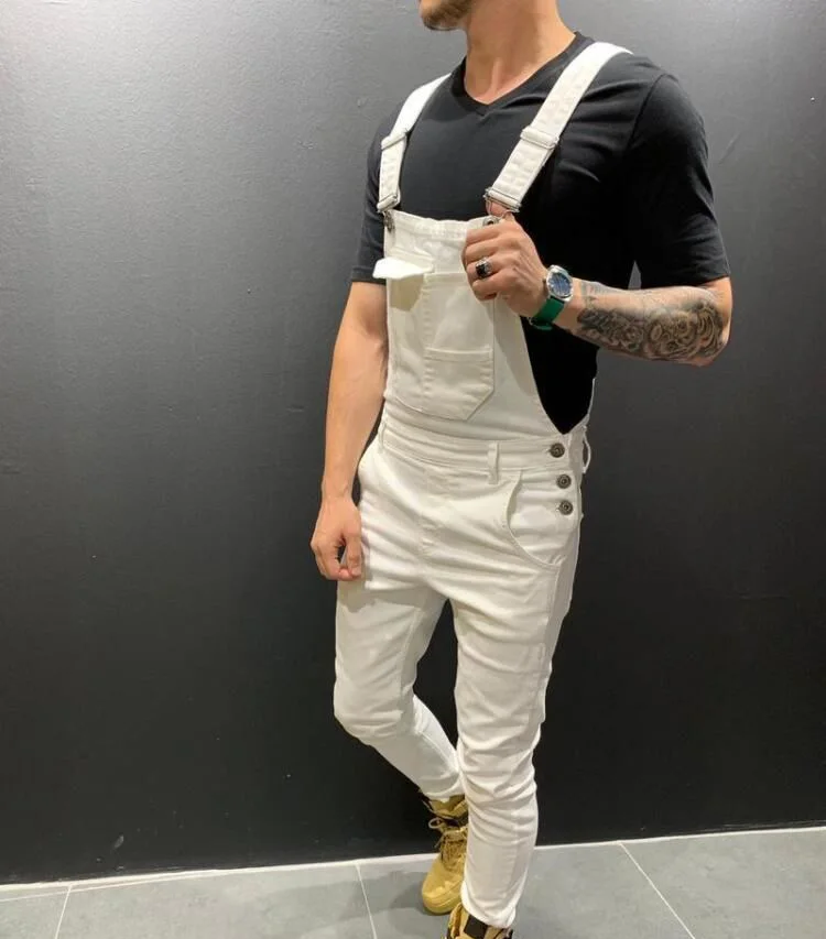 (10% Off 3 Pieces)【Free Shipping】Europe and The United States New Tie-dyed Jeans and Suspenders Slim Slim Men Solid Color Jeans