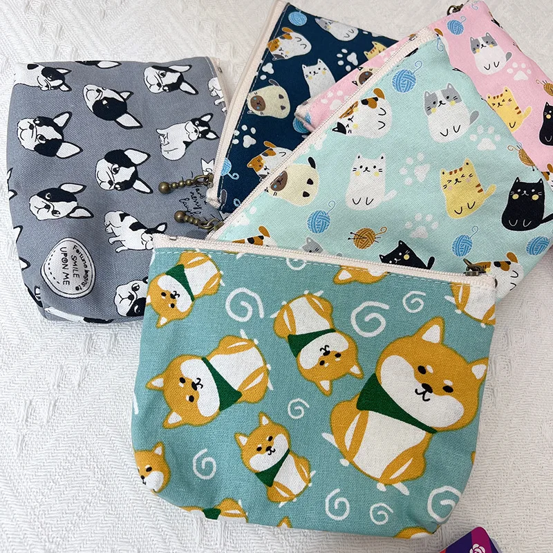 

Cute Cat Dog Animal Print Coin Purse Wallet Portable Key Earphone Storage Bag Sanitary Napkin Pads Organizer Pouch Makeup Bag