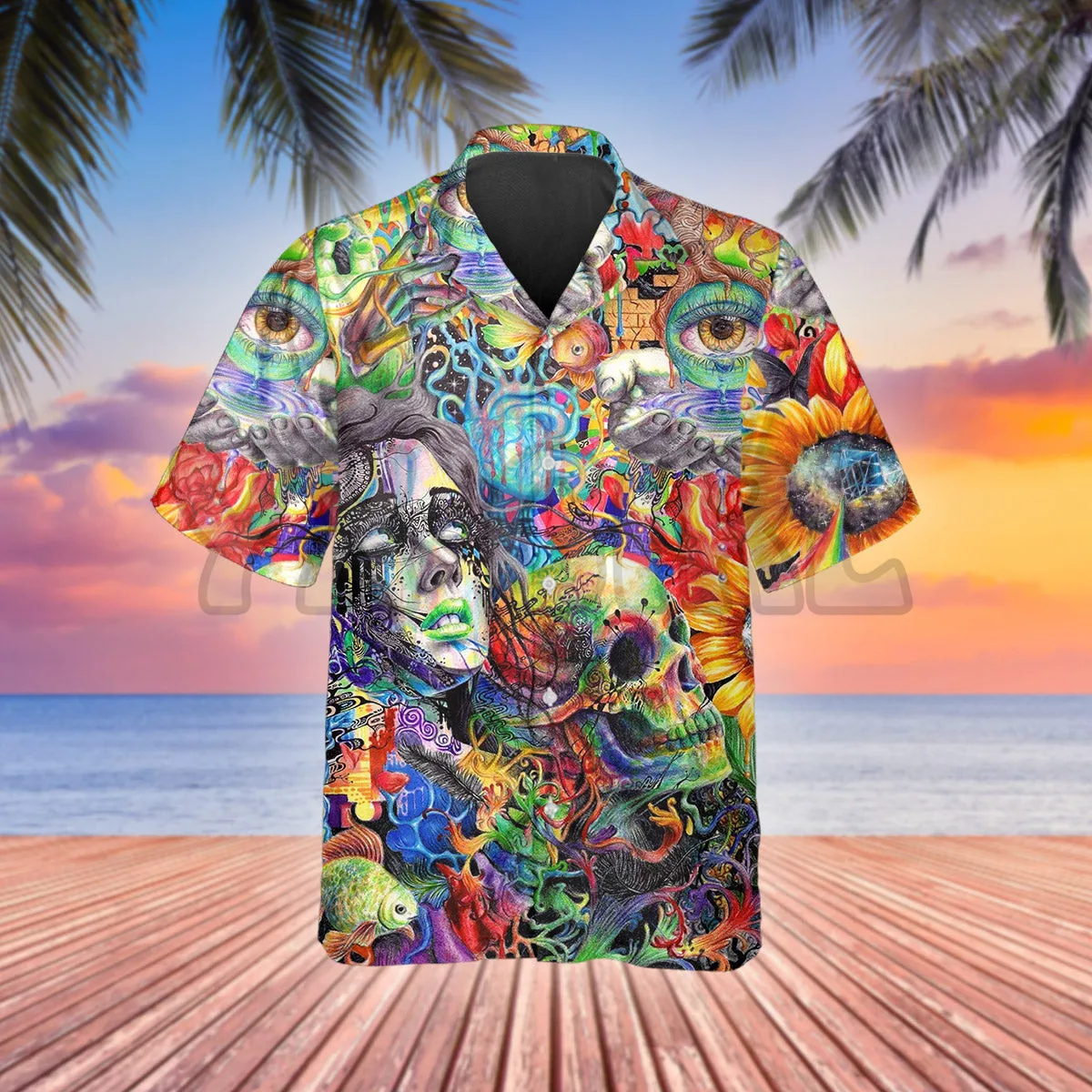 Generic Crazy Trippy Psychedelic Fantasy Skull 3D All Over Printed Hawaiian Shirt Men's For Women's Harajuku Casual Shirt Unisex