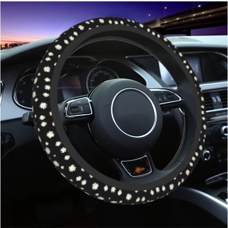 

37-38cm Daisy flower car steering wheel cover car interior parts knitted steering wheel cover universal accessories fashion