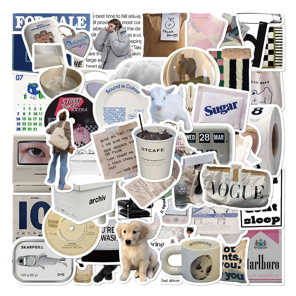 

10/30/57Pcs Vintage Cute Ins Simple Cool Stickers Korean Cartoon Decals for Phone Diary Laptop Car Guitar Graffiti Sticker Toys